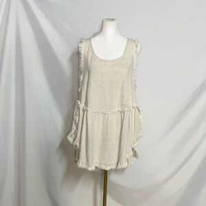 Umgee Cream Ruffle Trim Fringe Sleeveless Tunic